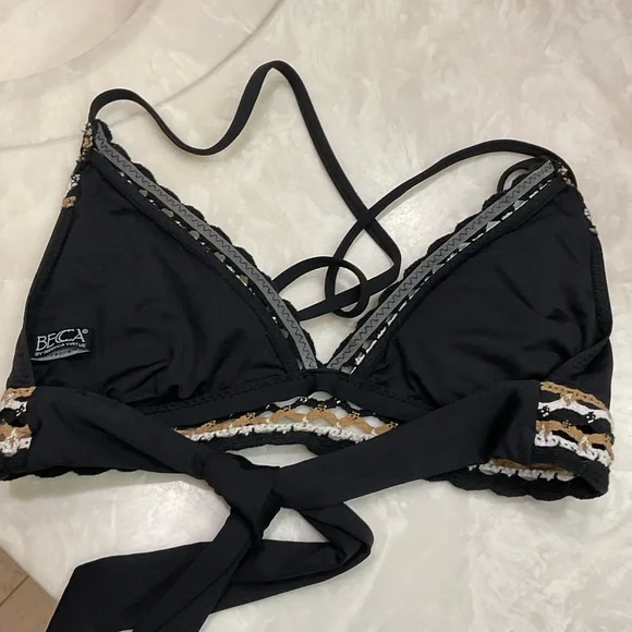 Becca Swimsuit Bikini Top, Triangle Design with Ties, Top Only, Black, Size M - Picture 5 of 8